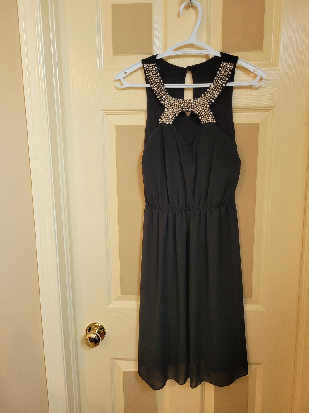 Black Embellished Halter Cocktail Dress